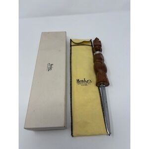 Vintage‎ Hand Carved Wood Tribal digital Head Letter Opener Henke's Sheath& Box